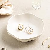 zerokyclan Ceramic Jewelry Tray Ring Holder Dish Floral Trinket Bowl for Women Girls Jewelry Organizer for Vanity Dresser Decor Wedding Birthday Gift for Her (white)