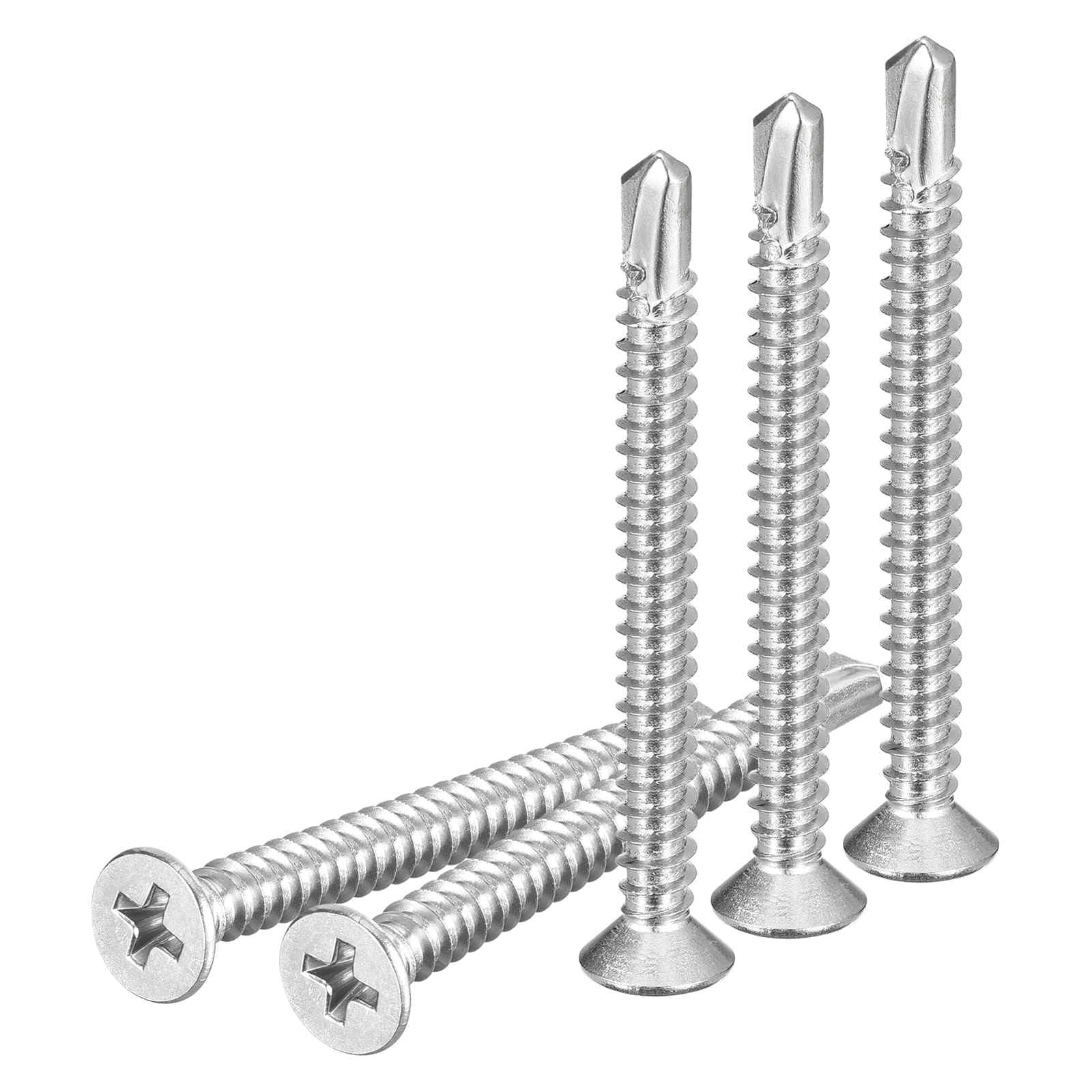 DTGN 100Pcs ST4.8x50mm Self Drilling Screws, 410 Stainless Steel Flat Head Phillips Sheet Metal Screw - Good for Wood to Metal, Furniture - Silver — image 1