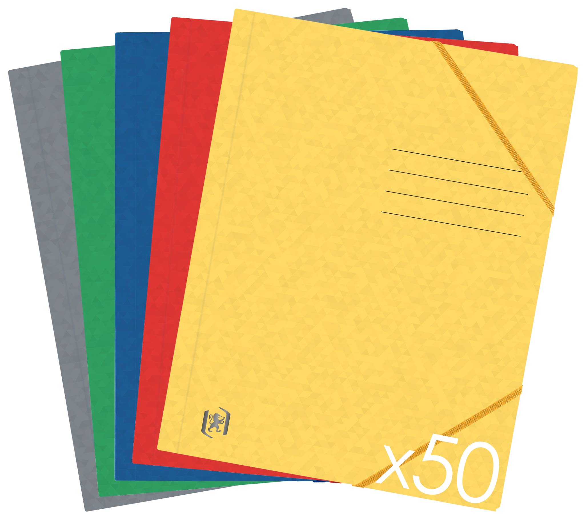 Oxford TopFile+ Pack of 50 Cardboard Folders with 3 Flaps A4 Elasticated Closure 5 Assorted Colours