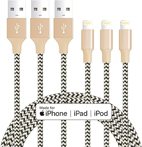 MFi Certified iPhone Cable - Novtech 3Pack 6FT Nylon Braided Lightning Cable - Long USB Charging Cord for iPhone 11 Pro XR Xs Max X 8 Plus 7 Plus 6S Plus 6 Plus 5S 5C 5 SE iPod iPad Air Pro - Gold