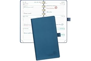 POPRUN 2024 Pocket Calendar (3.5'' x 6.5'')2024 Pocket Spiral Planner Weekly and Monthly for Purse, Appointment Book for time Management, Vegan Leather Cover - Navy Blue