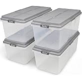 Hefty 113 Qt Hi-Rise Storage Bin with Lid, Stackable Plastic Storage Container, Organizer for Home, Garage &amp; Closet, 4 Pack, Gray