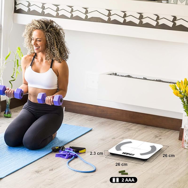 Bilancia Impedenziometrica Professionale, Bilancia Pesapersone Digitale 4 Elettrodi con App, Analizza Massa Grassa, Muscoli, BMI, 13 Misurazioni, Max 180 kg