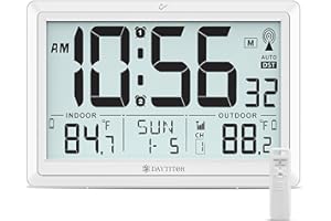 DAYTITOR Atomic Clock with Indoor/Outdoor Temperature, Automatic Digital Clock Battery Operated, 10.5" Large Display Wall Clo
