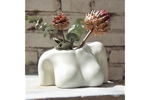 FROZZUR Potted Body Flower Vase, Female Base Roots Plant Artificial Faux Pots with Drainage Holes, Modern Design Boho Form Accent Pieces Planters for Home Decor Indoor & Outdoor White