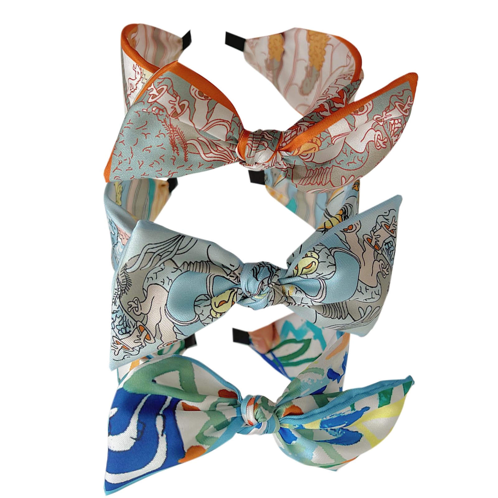 3Pcs Boho Wide Headband Rabbit Ears Hair Bands Fabric Non-Slip Headwear Elastic Twist Hair Hoop 1920s Accessories for Women Girls (Diamondv)