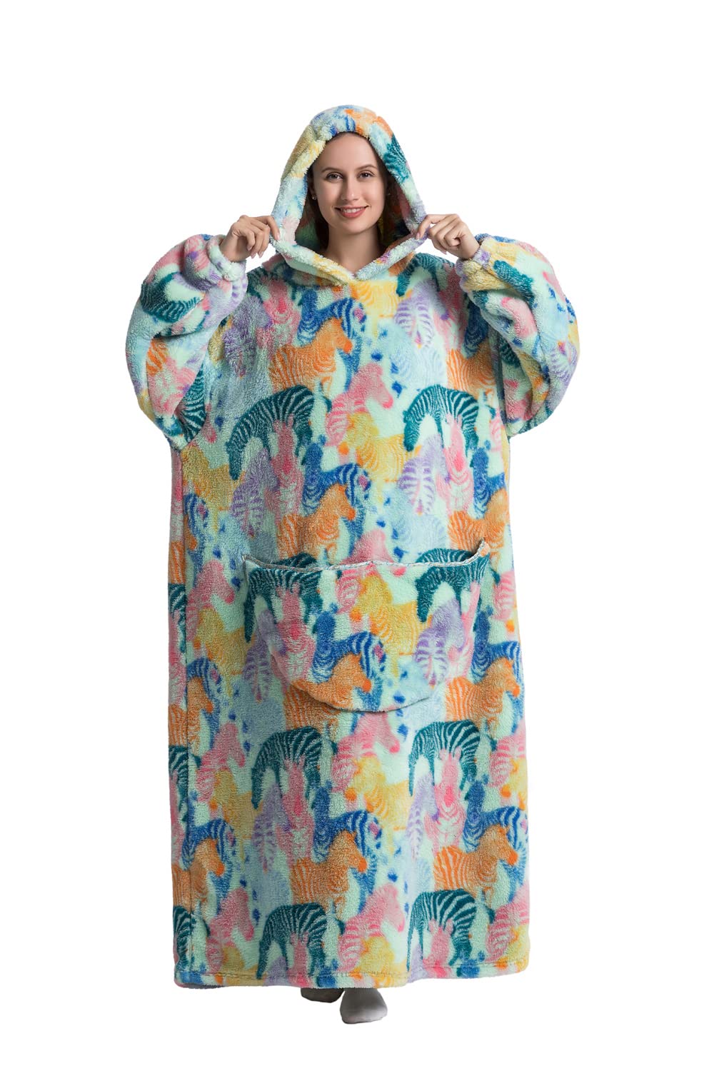 Lengthen Hoodie Blanket,Oversized Ultra Soft Warm Wearable Hooded Blanket Sweatshirt,One Size Fits All Adults Men Women