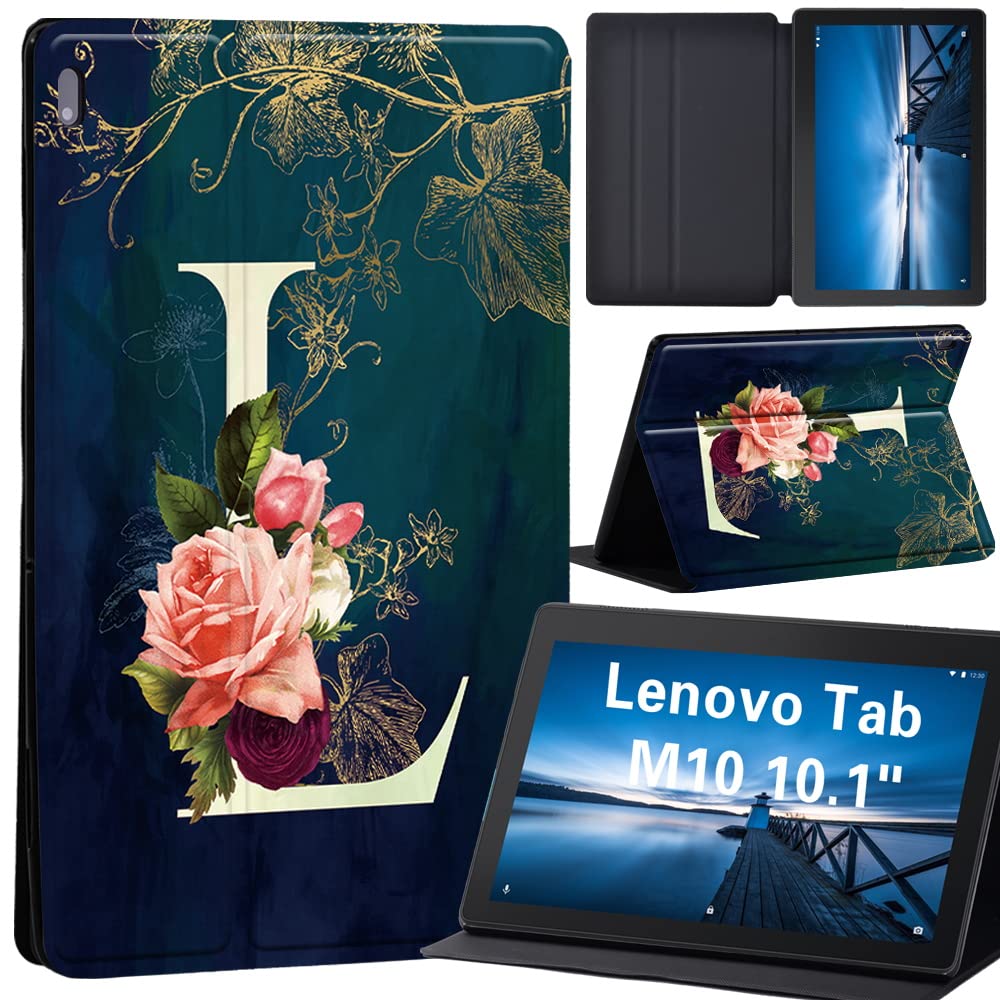 Design Case for Lenovo Tab M10 TB-X605F/ TB-X605L/ TB-X505F/ TB-X505L - Leather Tri-Fold Stand Cover Case for Lenovo Tab M10 10.1-Inch Tablet, (initial letter L)