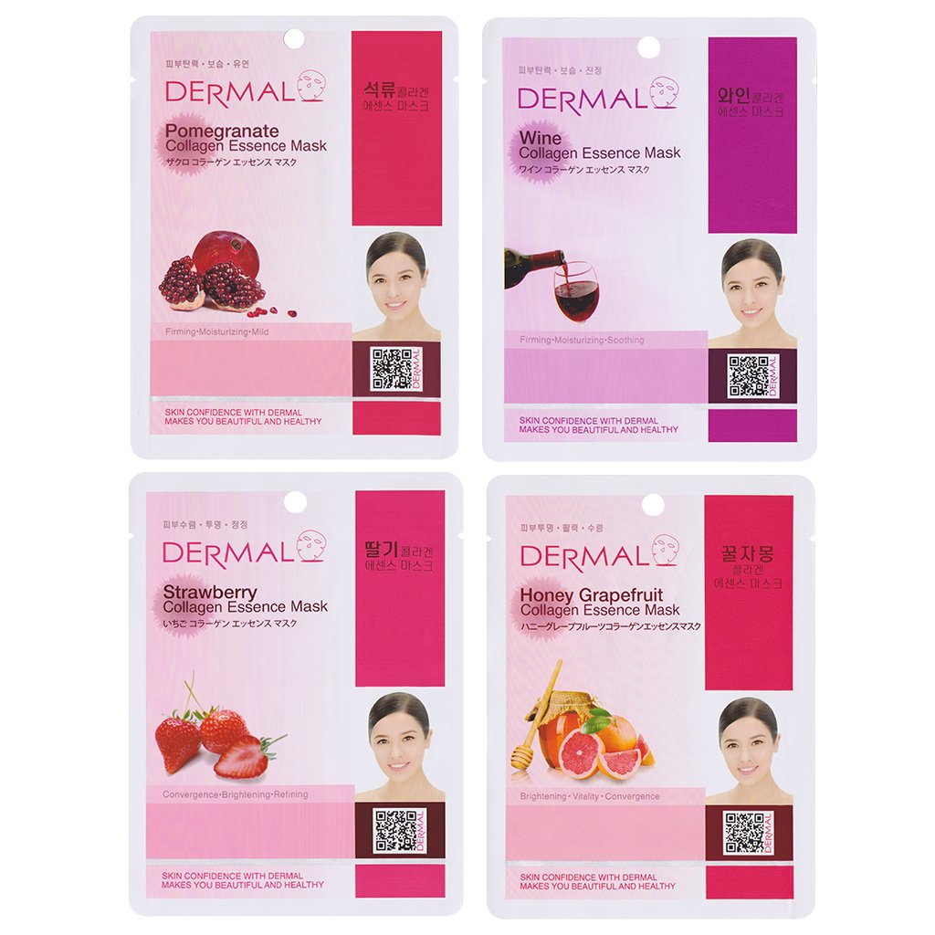 DERMAL Collagen Essence Full Face Facial Mask Sheet, 16 Combo Pack B: Health & Personal Care