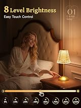One Fire 10-Way Dimmable Rechargeable Glass Table Lamp 3 Color Touch view 4