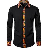 LucMatton Men's Long Sleeve Button Down Dress Shirt African Attire Tribal Graphic Dashiki Shirts