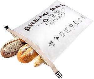Wantusee Reusable Bread Bags for Homemade Bread, Eco Friendly Linen Bread Storage Containers for Bakery Large Bread Loaf, Sourdough and Food Storage, Gift for Bread Makers, Bakers