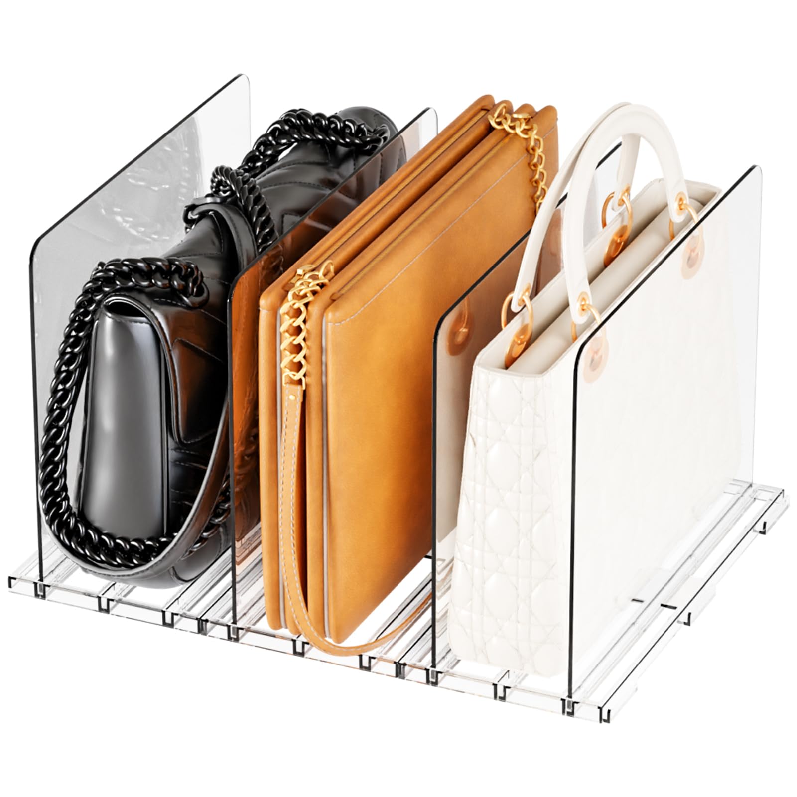 Photo 1 of Yieach Clear Acrylic Shelf Dividers for Closet Organization,4 Pack Adjustable Bags,Clutch,Purse Organizer and Storage,Handbag Organizer for Closets,Purse Divider,8.8? Tall Sweater,Tshirt,Towel Divider