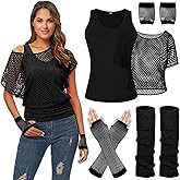 WILDPARTY Women Casual Sexy 80s Costumes Fishnet Neon Off Shoulder T-Shirt