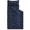 Wake In Cloud - Extra Long Nap Mat with Removable Pillow for Kids Toddler Boys Girls Daycare Preschool Kindergarten Sleeping Bag, White Space Stars Printed on Navy Blue, 100% Soft Microfiber