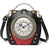 Real Working Clock Handbags Purse Antique Steampunk Shoulder Bag PU Messenger Bag