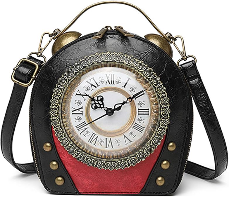 Real Working Clock Handbags Purse Antique Steampunk Shoulder Bag PU