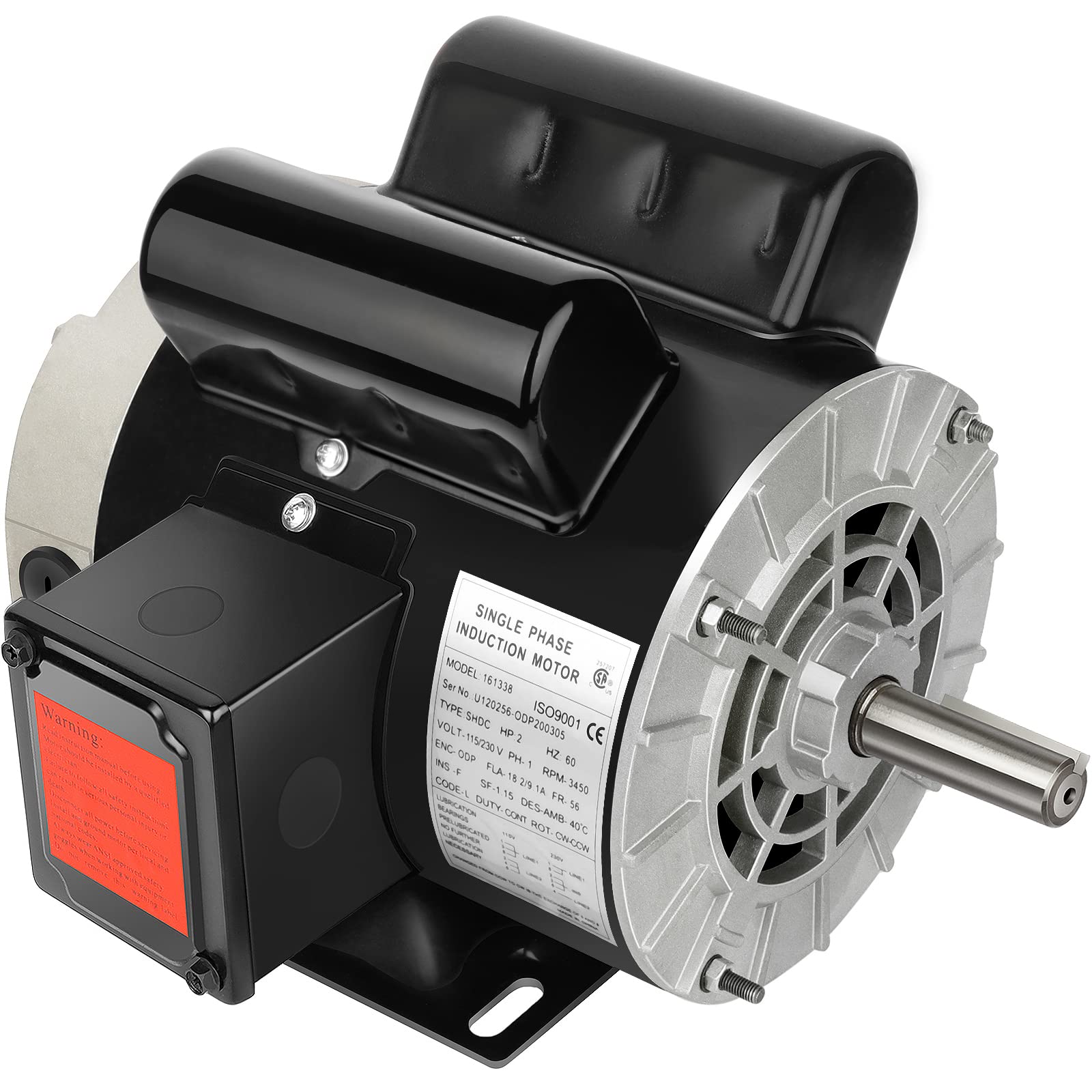 Photo 1 of 2HP Electric Motor 3450RPM General Purpose Single Phase Motor 115/230V 5/8" Shaft Diameter CW/CCW ODP 60HZ