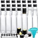 Kingrol 18 Pack 8.5 oz Quadra Bottles with Leak Proof Screw Caps, Hot Sauce Bottles, Glass Square Bottles for Oil, Vinegar, S