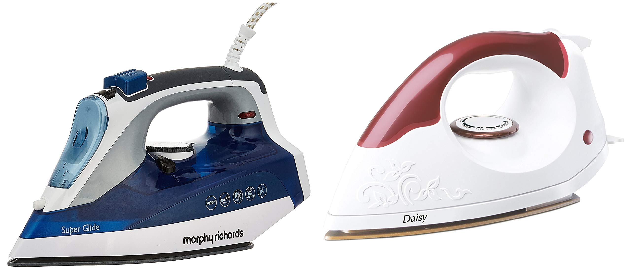 Morphy Richards Daisy 1000-Watt Dry Iron (White) & Super Glide 2000-Watt Steam Iron (White/Blue) Combo