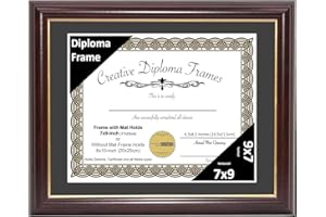 Creative Picture Frames 7" x 9" Rockefeller Mahogany with Gold Rim Diploma Frame, Displays 7" x 9" Certificate or 8" x 10" Document without Mat, College Degree Frame with Glass, Black Mat