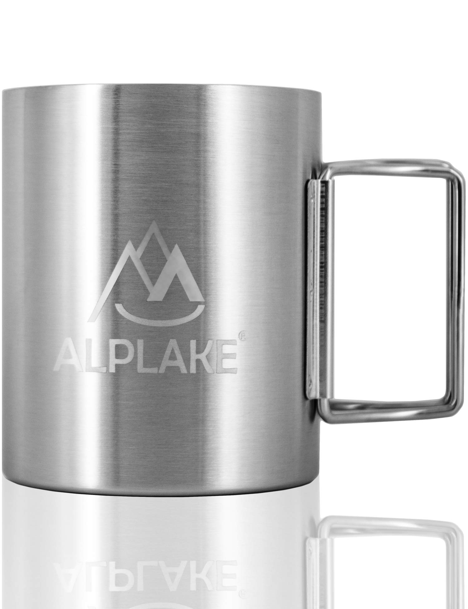 ALPLAKE Double Wall Stainless Steel Mug, Metal Cup, Folding Handle, 250ml