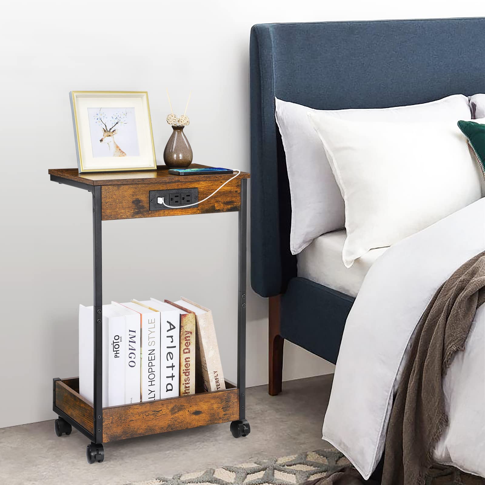 Mua End Table with Charging Station, Sofa Side Table with USB Ports ...