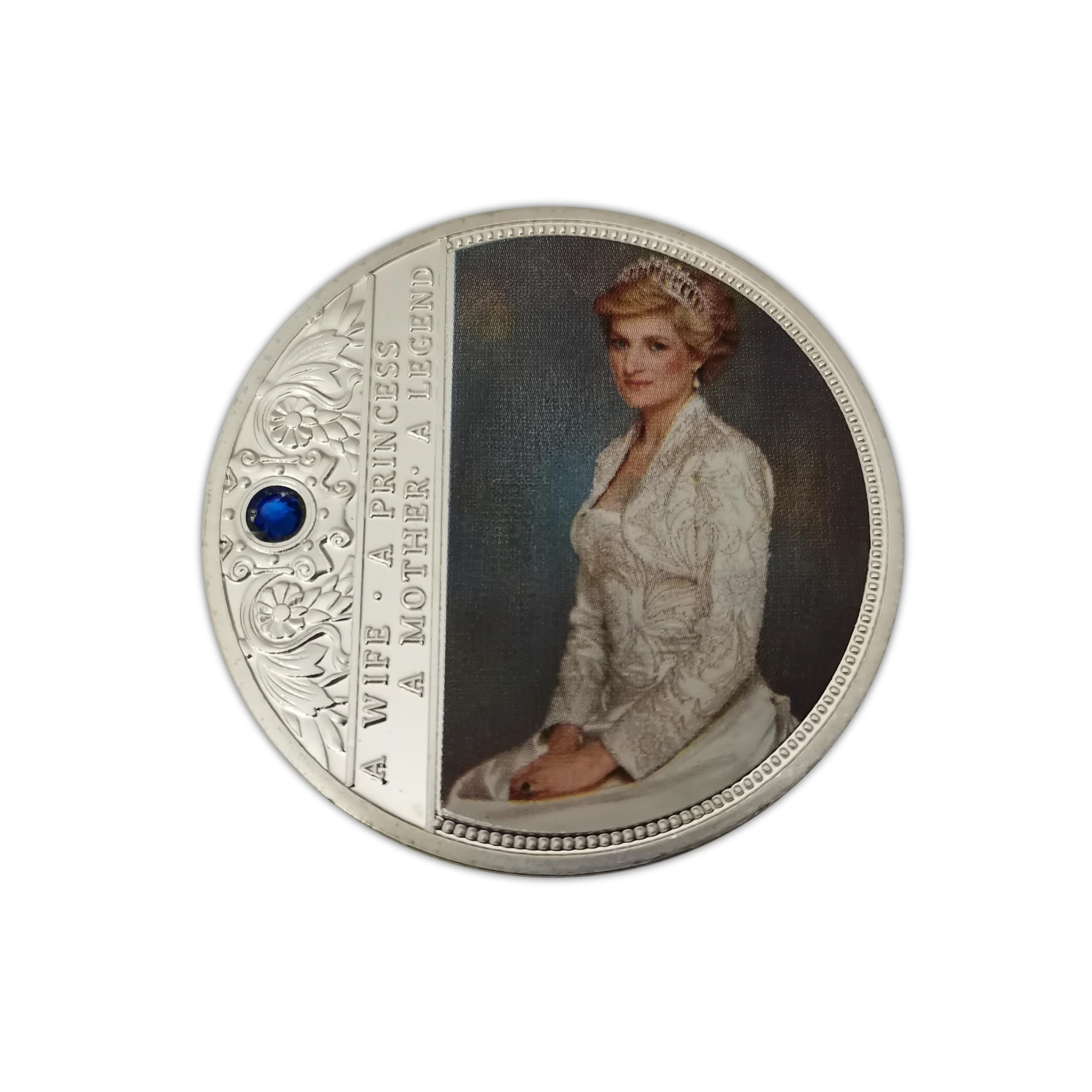 Eillwin Princess Diana Commemorative Coin – England’s Rose Tribute – People's Princess Token with Blue Crystal