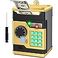 NAFEIV Piggy Bank, Automatic Electronic Piggy Bank for Kids Boys Girls with Password and Fingerprint Unlocking Simulation, Money Bank Kids Safe Toys for 3 4 5 6 7 8 9 10 Year Old Boy Girl (Black Gold)