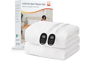 HOMTEC Heated Mattress Pad King Size with Dual Zone Control, 12 Heat Settings, 1-12H Timer, Preheat & Memory Function, Machine Washable Electric Bed Warmer, ETL & FCC Certified
