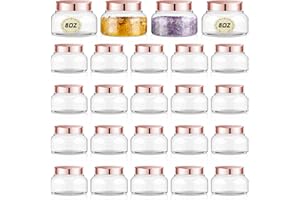 TESSCO FOR YOU Tessco 24 Pack Plastic Jars with Lids Labels Empty Clear Plastic Jars Round Refillable Cosmetic Containers Body Butter Containers Bulk Sugar Scrub Bottle for Make Up(8 oz,Rose Gold)