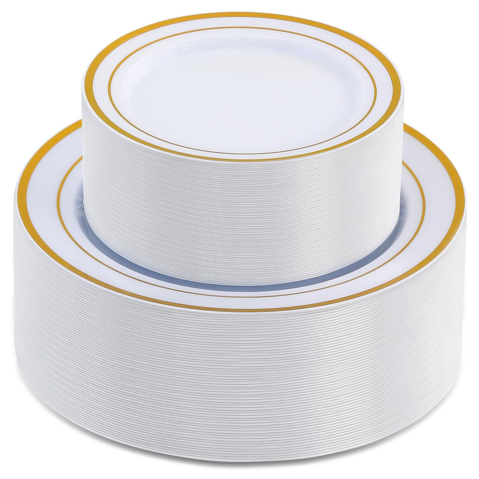 Photo 1 of AOZITA 100 Pcs Gold Plastic Plates for Party, Disposable Heavy Duty Plastic Plates - 50 Dinner Plates and 50 Salad Plates for Party Wedding