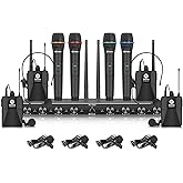D Debra Audio AU800 Pro UHF 8 Channel Wireless Microphone System with Cordless Handheld Lavalier Headset Mics, Metal Receiver, Ideal for Karaoke Church Party (4 Handheld & 4 Bodypack)