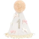 Vovii 1st Birthday Hat for Girls' One Year Old Birthday Party Decorations, First Bow Party Crown for Girls' Outfit Photo Props