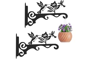 mekpiwu 2 Pack Elegant Bird Pattern Wall Hooks - 10/12/14 Inch Metal Plant Hangers for Indoor & Outdoor - Rust-Resistant Bracket for Plants, Feeders, Chimes, Lanterns (Black-2Pack, 10 inch)