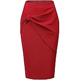 Allegra K Wear to Work Skirt for Women's 2025 Ruched High Waist Knee Length Pencil Bodycon Skirts