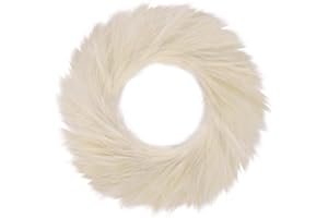 Ureymx 24'' Pampas Grass Wreath, Pampas Wreath, Boho Wreath, Artificial Pampas Wreath for All Seasons, Boho Wall Decor, Farmhouse Pampas Grass Garland (Beige, 1)