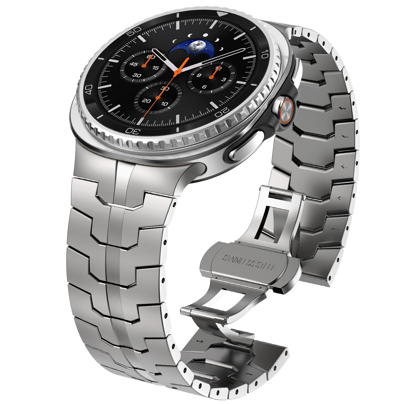 WINGLE Metal Bands for Galaxy Watch 8/8 Classic Band Samsung Galaxy Watch 8 Band 44mm 40mm 46mm Men Rugged Durable Armor Stainless Steel Strap Classy Elegant Casual Business Link Bracelet, Titanium