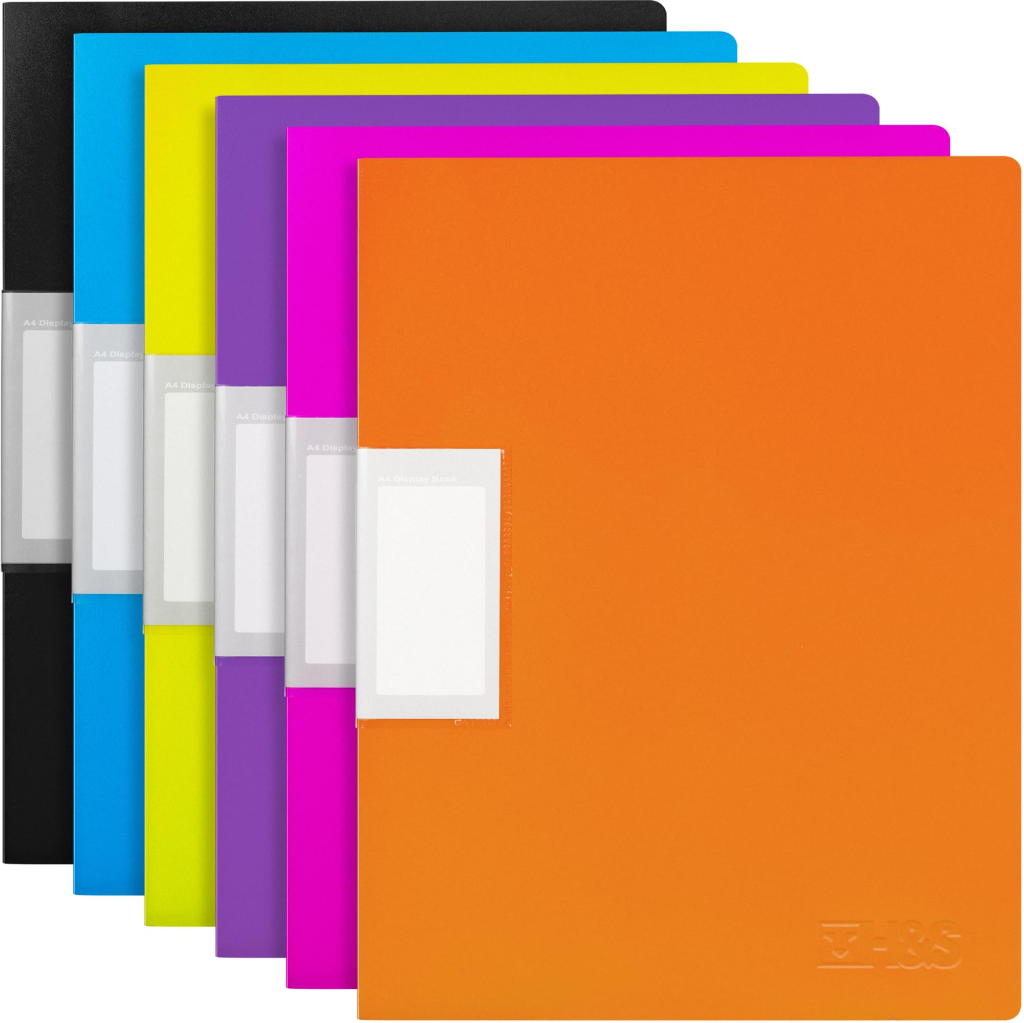 H&S A4 Display Folders - Set of 6 - Presentation Folder with 30 Plastic Sleeves - Document Display Book with Pockets - Assorted Colours - Black, Blue, Purple, Yellow, Orange, Pink