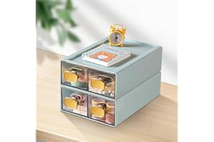 DETEIN 2PACK Stackable Storage Drawers for Desk 6.5"x9"x3" Small Storage Organizer Plastic Desk Organizer with Drawer Desktop Storage Box for Cosmetic, Pencil, Jewelry, Lipsticks (Blue,M-2 Drawer)