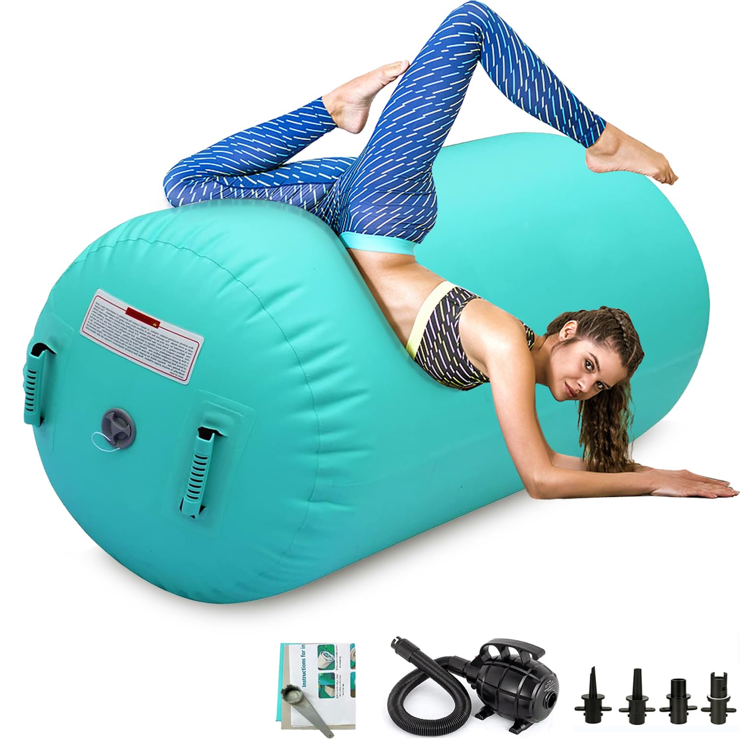 Photo 1 of CZGBRO Air Roller Gymnastics Barrel Inflatable Tumbling Roller Air Mat Octagon Mat with Electric Pump for Backhandspring Training Cheerleading Home Use(Green, 3.3ftx23.6inch)