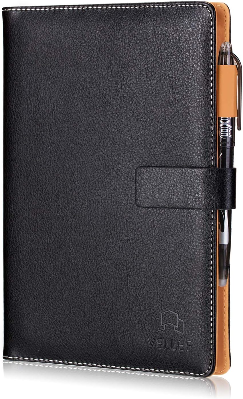 Smart Erasable Reusable Notebook Leather Notebook Hardcover Executive Notebook, Journal Writing Notebook,Heat Wet Erase,Wide Ruled Paper, Blank Paper, Erasable Pen, Cloud Storage,108 Pages, A5(Black)