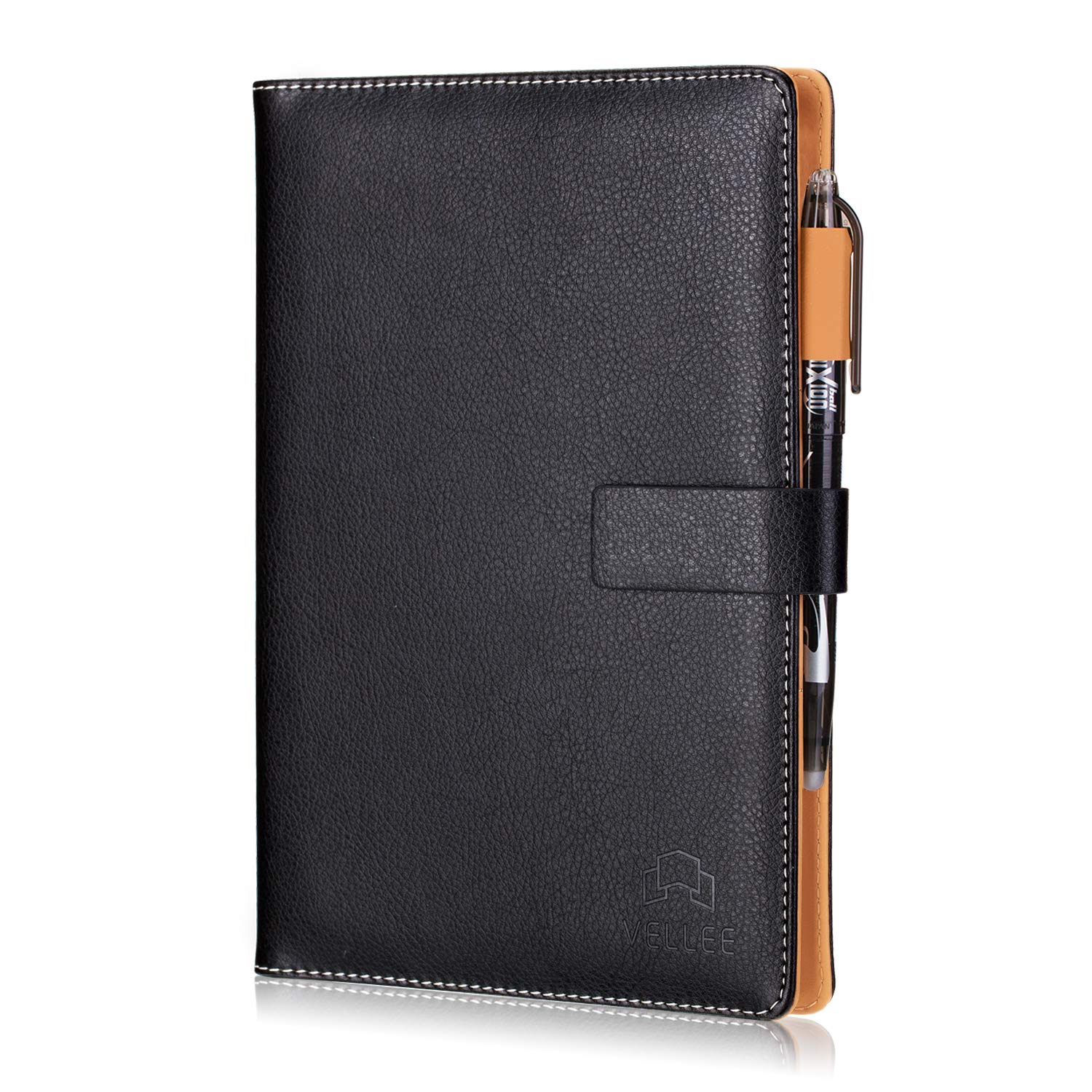 Smart Erasable Reusable Notebook Leather Notebook Hardcover Executive Notebook, Journal Writing Notebook,Heat Wet Erase,Wide Ruled Paper, Blank Paper, Erasable Pen, Cloud Storage,108 Pages, A5(Black)