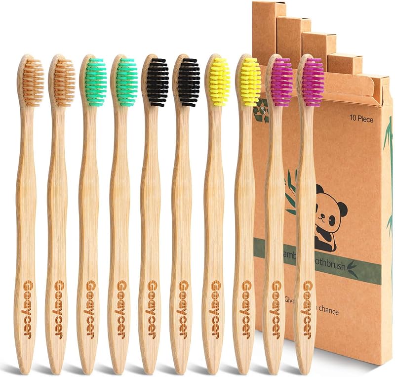 Goaycer Bamboo Toothbrushes 10 Pack Eco Friendly Medium Bristles