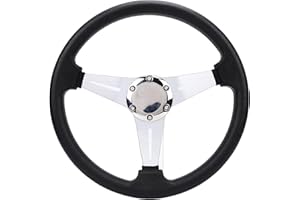 CFTGIW Boat Steering Wheel 3 Spoke Destroyer Style Marine Steering Wheel Aluminum Alloy Frame Stainless Steel Cover 3/4 Inch 