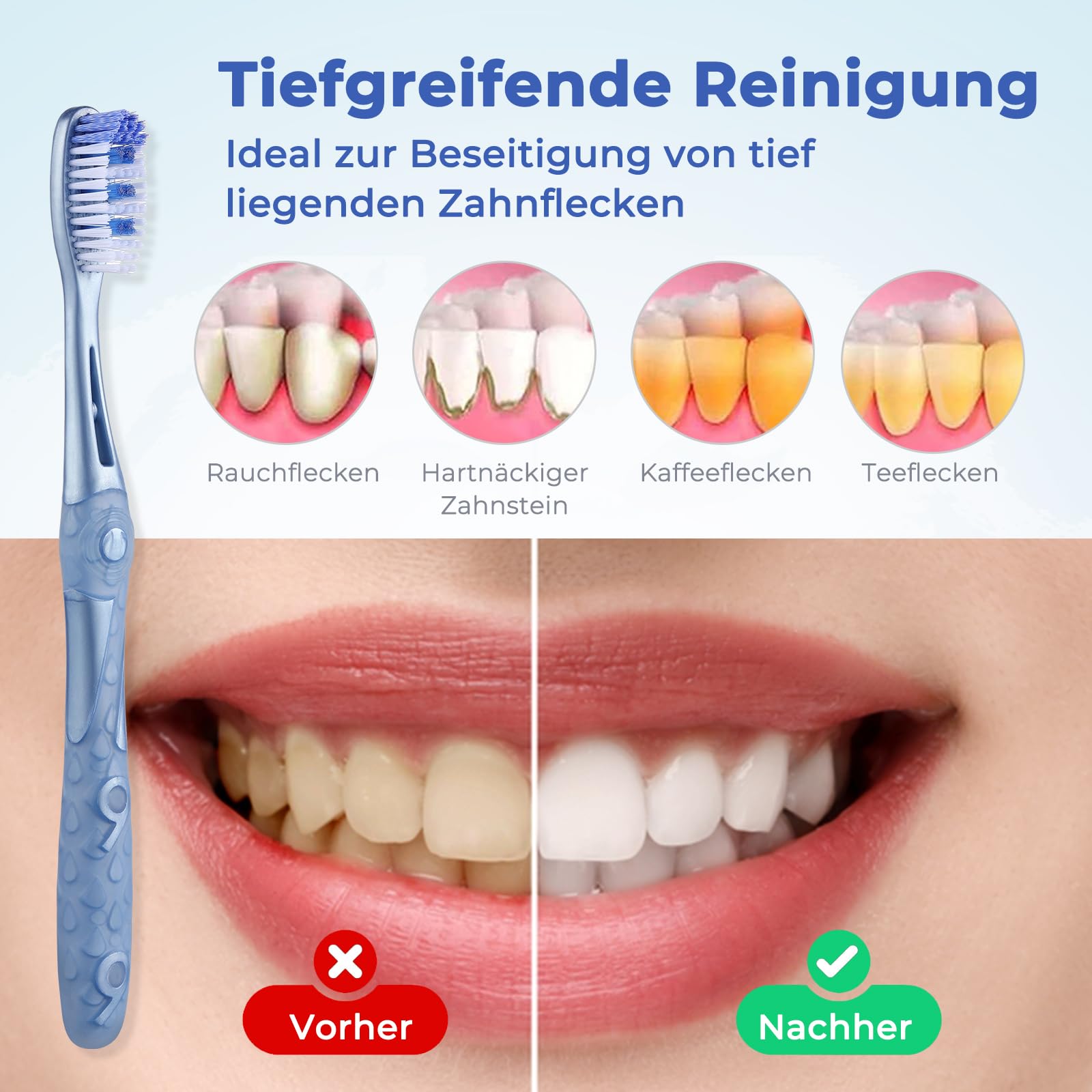 Oralphi Zahnbürste Extra Clean, Handzahnbürste mit mittelharten Borsten erreicht die Zahnzwischenräume sowie hinteren Zähne, Spiralförmige, entfernt Rauch-, Tee- & Kaffeeflecken, 6er-Pack 2