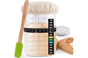 TYNIAIDE Sourdough Starter Jar - 40oz Sourdough Starter Kit with Thermometer, Feeding Band, Cloth Cover, Silicone Scraper and Metal Lid - Sourdough Bread Baking Supplies