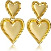 Double Heart Drop Earrings for Women Trendy Gold Plated Statement Dangle Earrings Jewel Gift