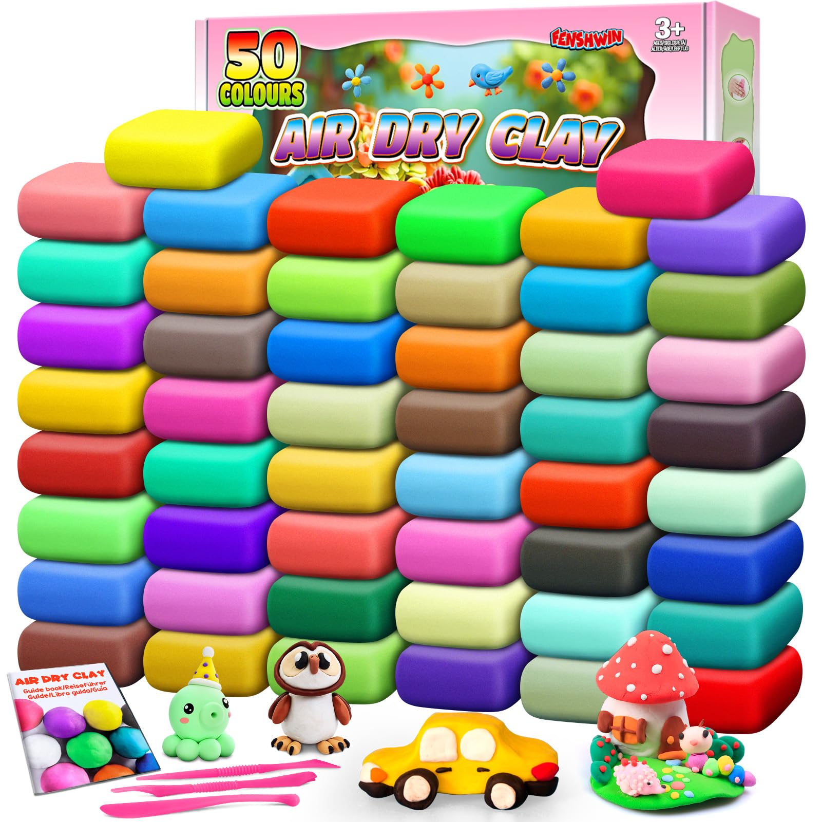 Air Dry Clay, 50 Colours Modelling Clay Kit with Tools, Craft Toys for Children 3-12 Years