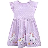 Hongshilian Toddler Girl Casual Floral Dress Cartoon Print Summer Clothing 2-7 Years